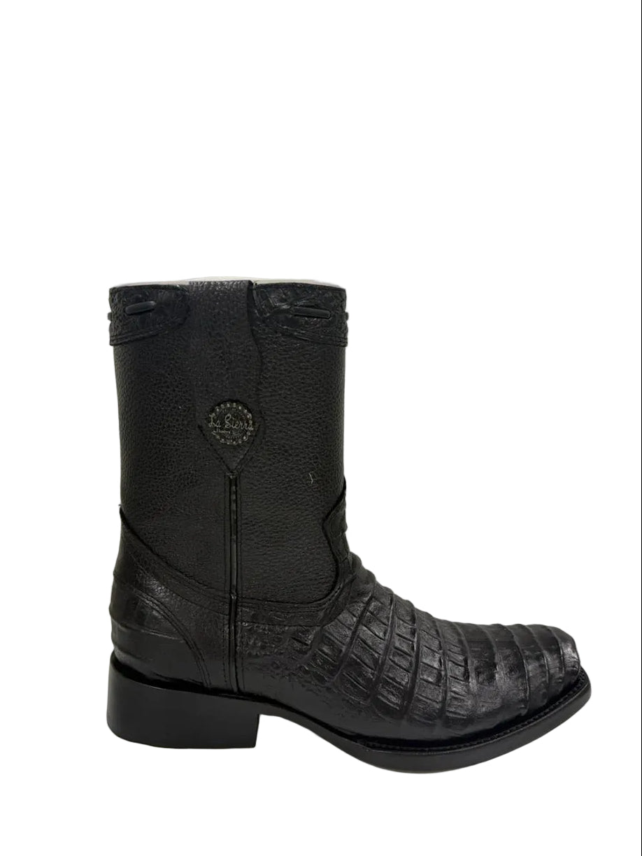 Bota Grabado de piel de cocodrilo Negro