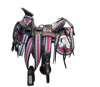 Montura Bordada Cola de Pato Rojo y Rosa