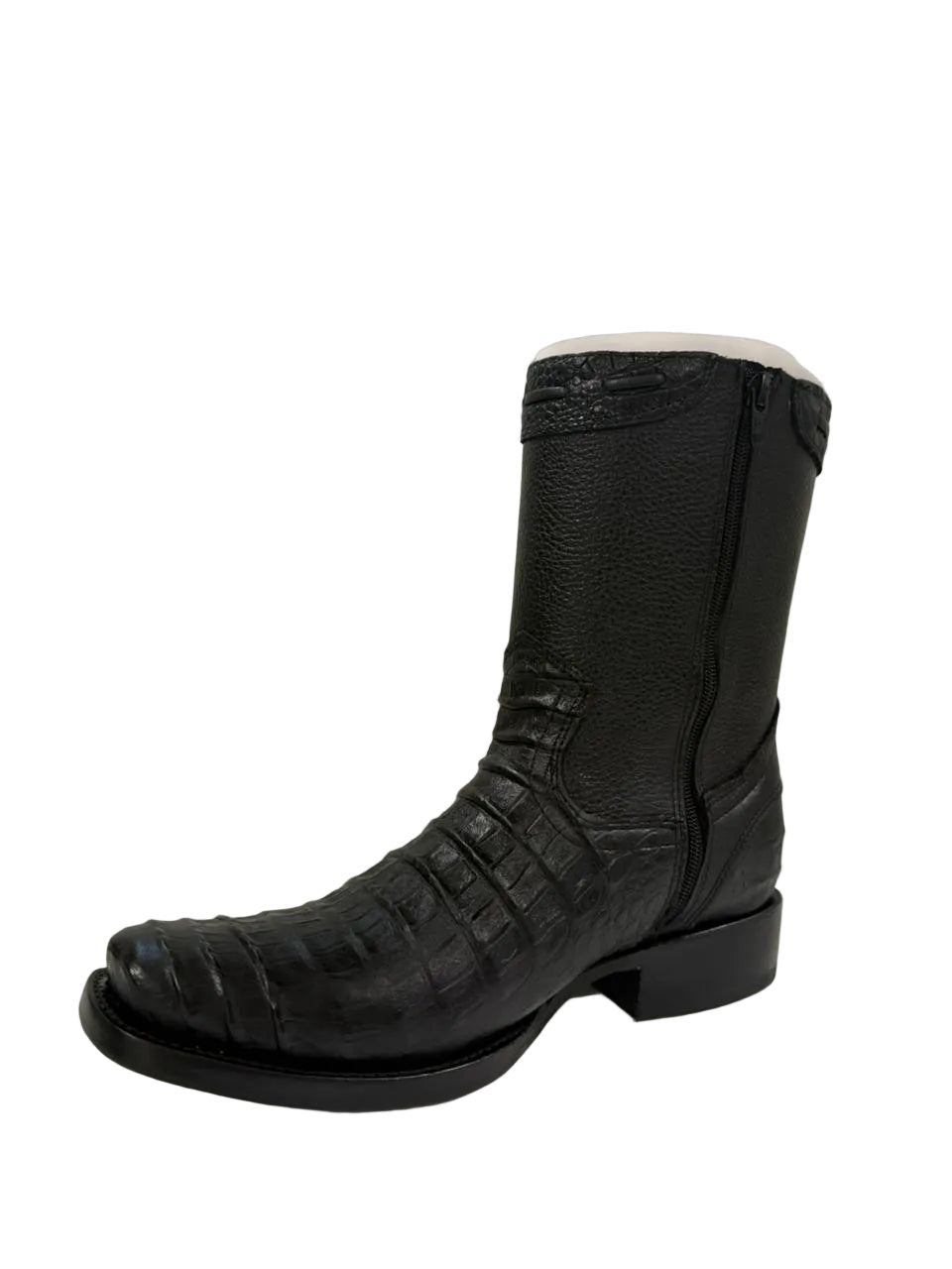 Bota Grabado de piel de cocodrilo Negro