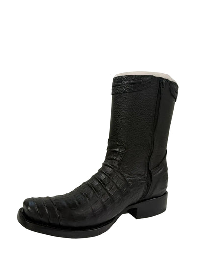 Bota Grabado de piel de cocodrilo Negro