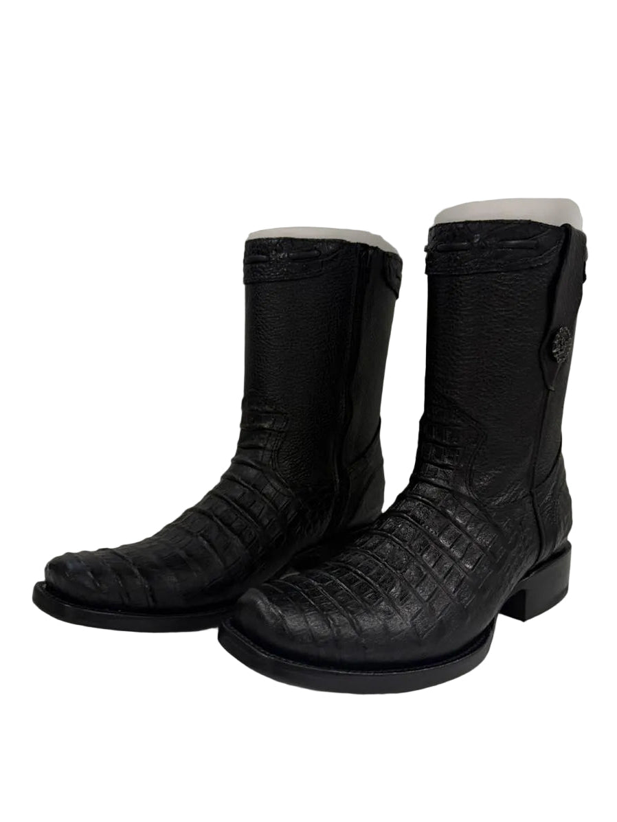 Bota Grabado de piel de cocodrilo Negro