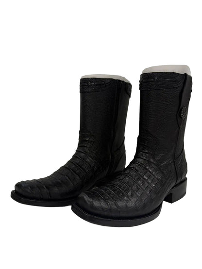 Bota Grabado de piel de cocodrilo Negro